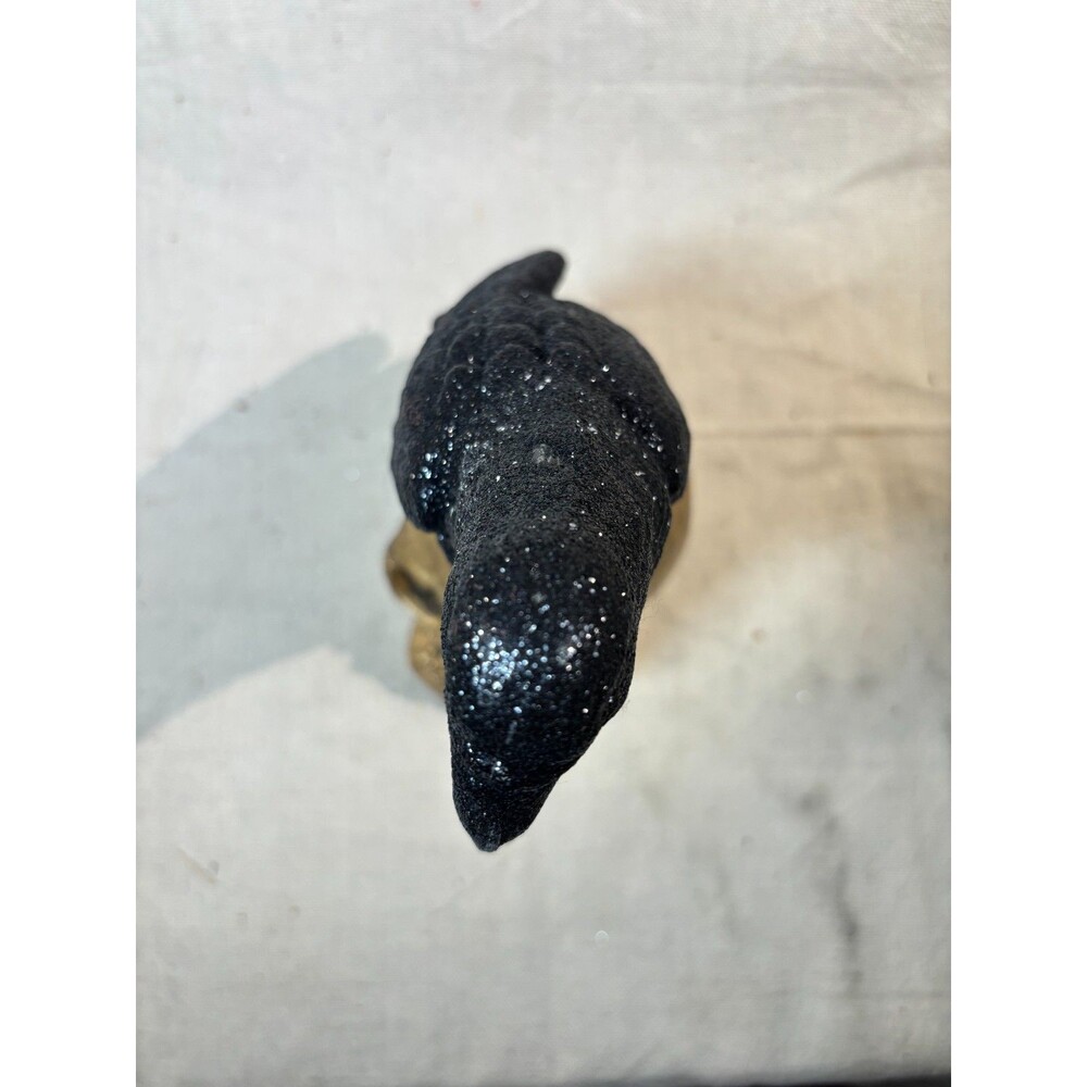 Raven On Gold Skull Halloween Decor Statue Black Glitter Bird Crow - Picture 6 of 8